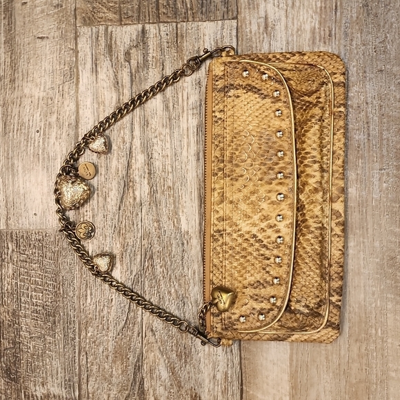 Kathy Van Zeeland Handbags - KATHY Van Zeeland Studded Faux Snakeskin Clutch/Heart Gold Embellished